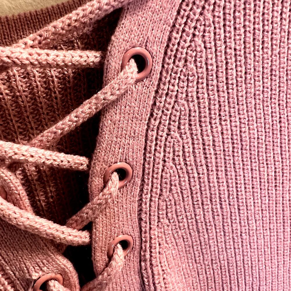 Soho New York & Company Lace Up Back Sweater 3/4 Sleeve Sz S Light Pink - Picture 10 of 12